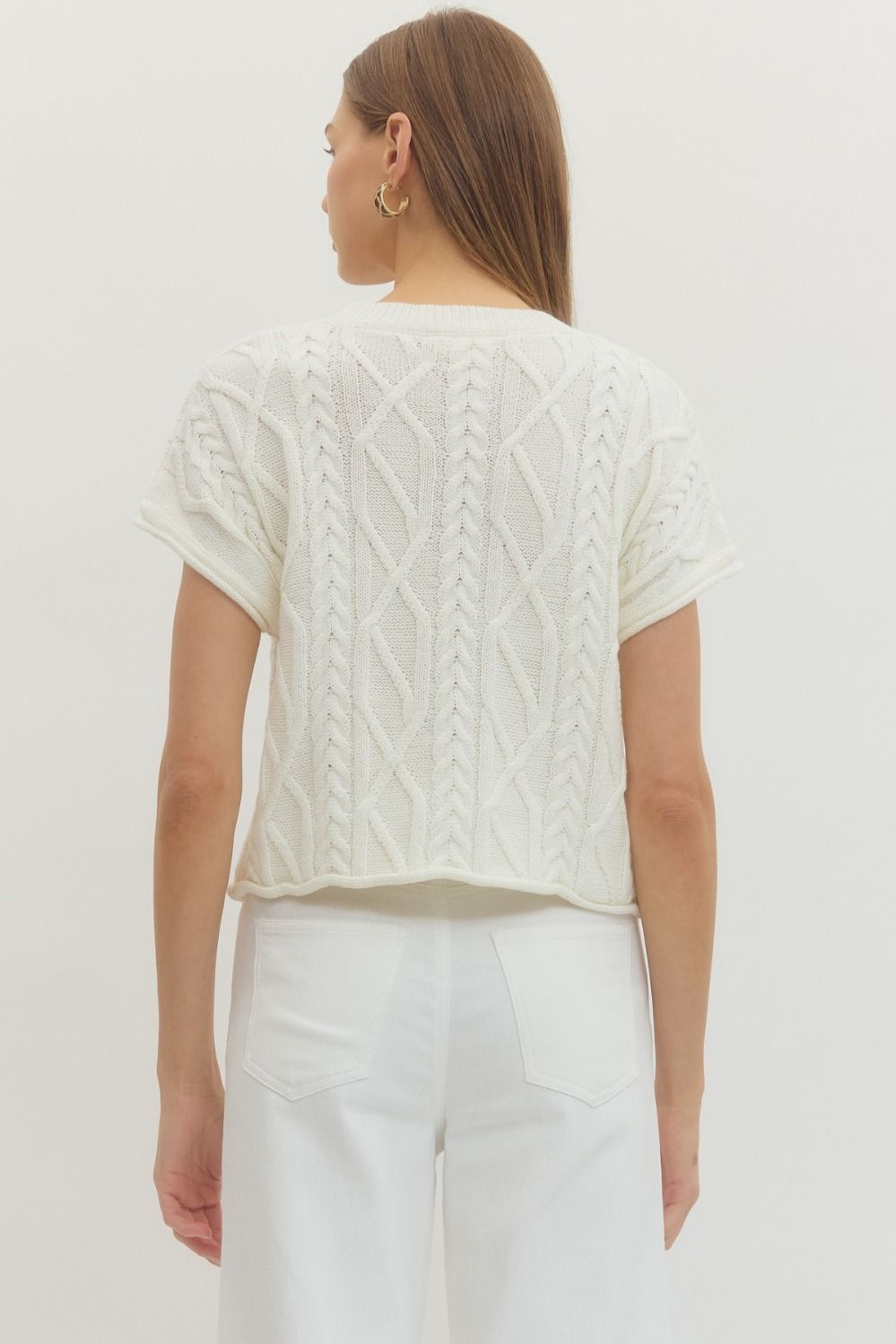 Cable Knit Top-Off White - Twisted Sisters Shoetique