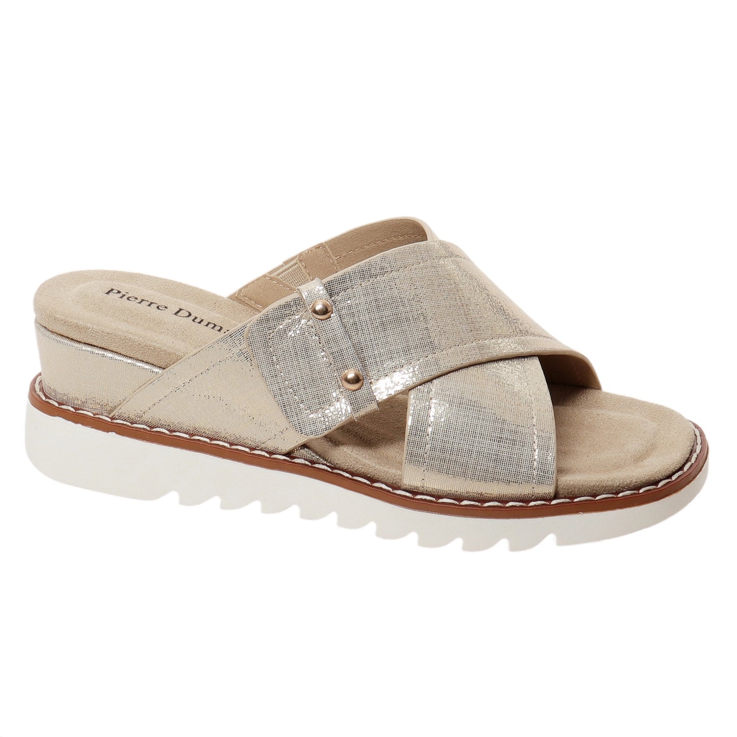 	Pierre Dumas EXPAND-5 metallic wedge sandals with crisscross straps