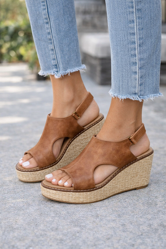 Pierre Dumas brown platform wedge sandals with adjustable strap