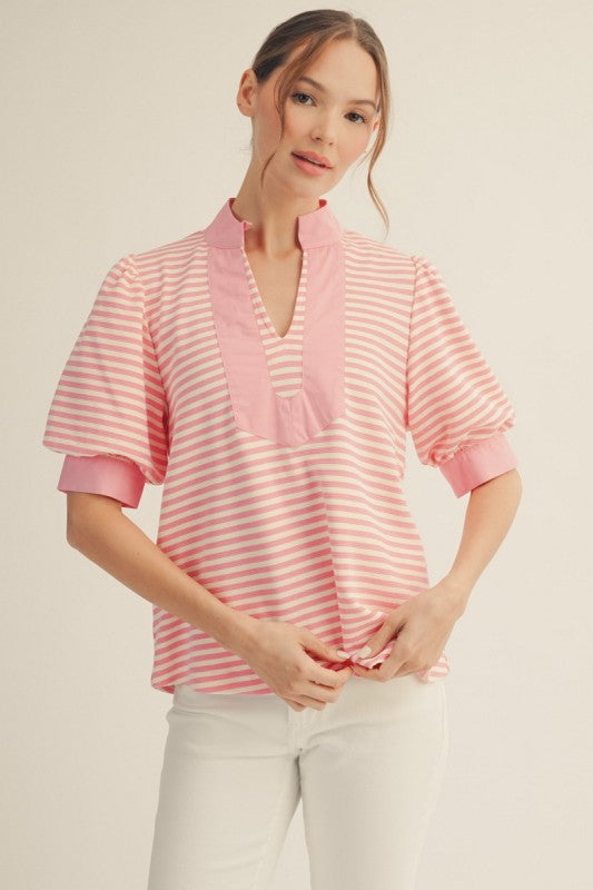Seaside Stripe Top-Pink - Twisted Sisters Shoetique