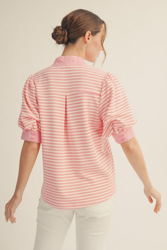 Seaside Stripe Top-Pink - Twisted Sisters Shoetique
