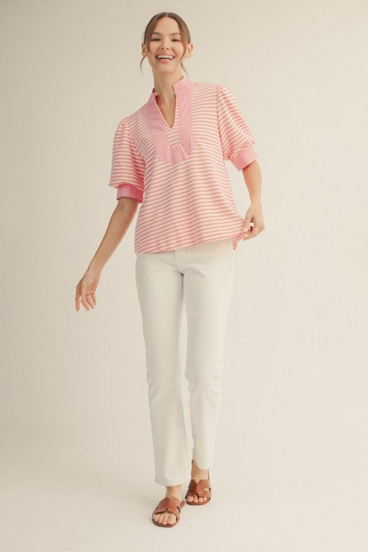 Seaside Stripe Top-Pink - Twisted Sisters Shoetique