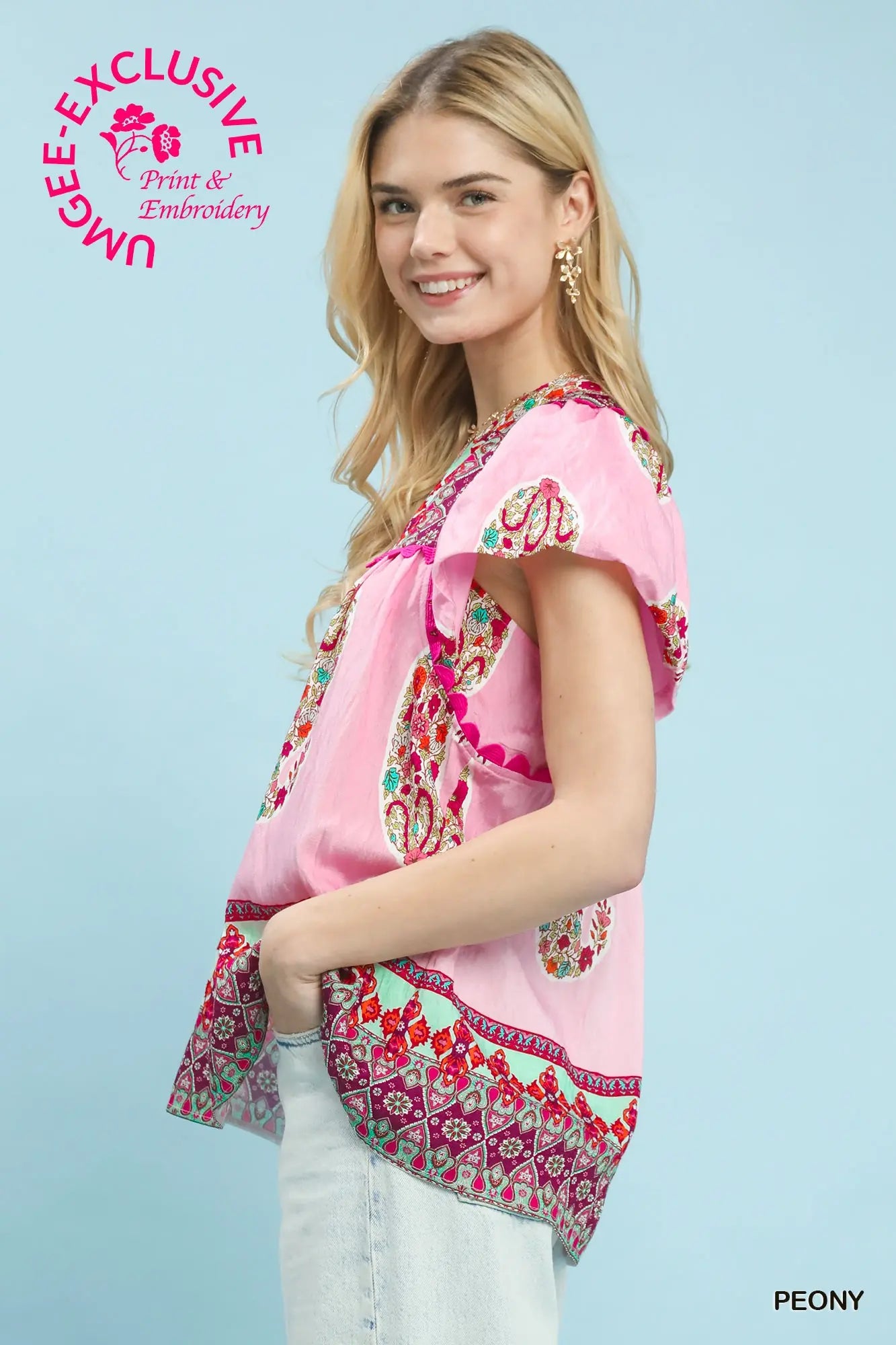 Smocked Flutter Sleeve Top – Peony