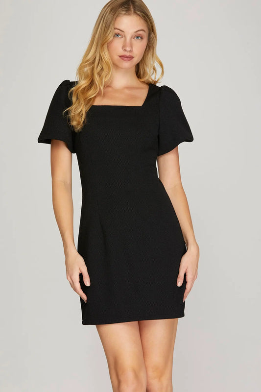 Square Neck Knit Dress – Black
