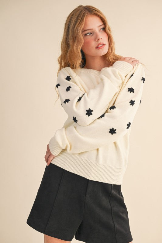 Ivory Floral Sweater