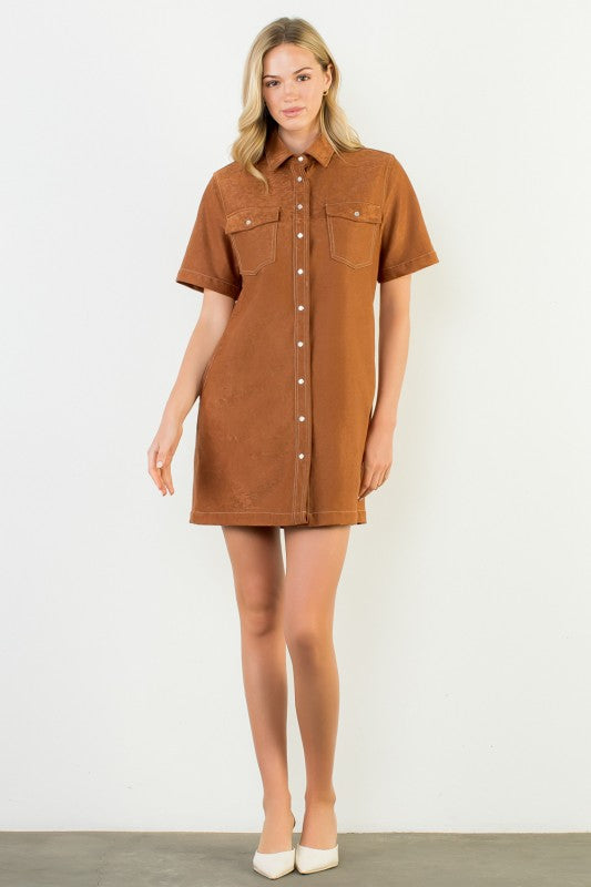Suede Short Sleeve Dress