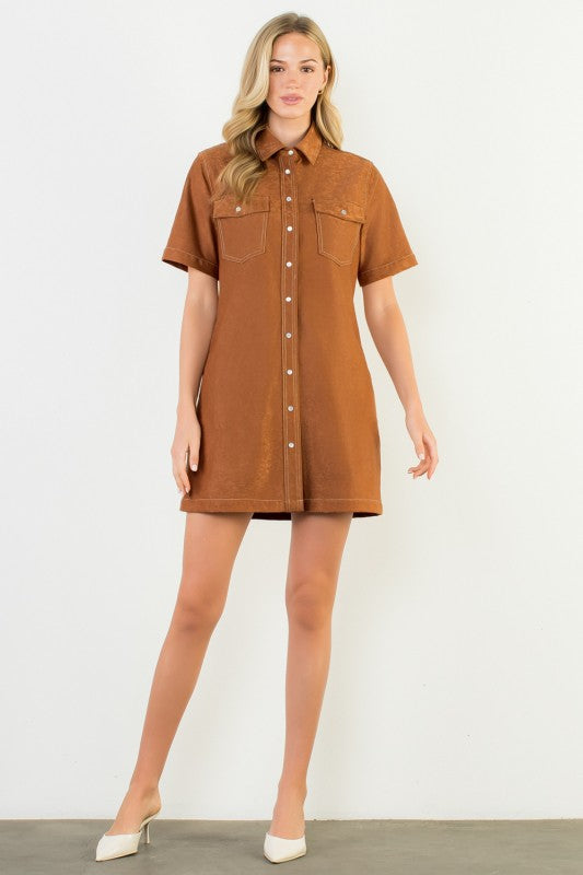 Suede Short Sleeve Dress