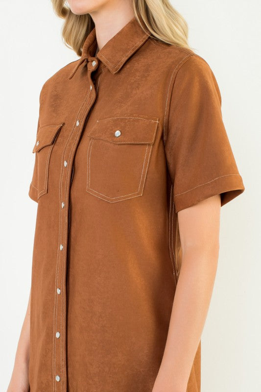 Suede Short Sleeve Dress