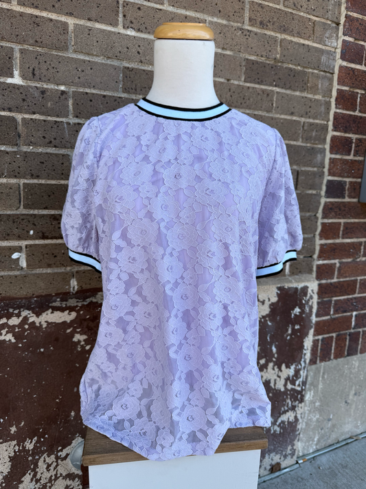 Lavender Floral Lace Ringer Top