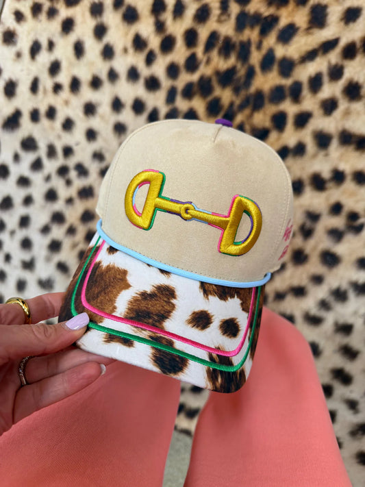Neon Horse Bit Cow Print Trucker Hat