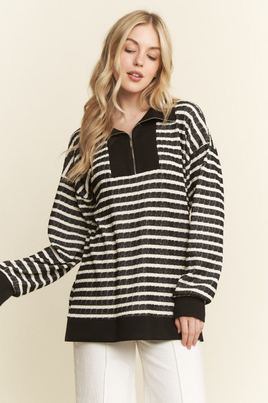 Zip Up Jacquard Top