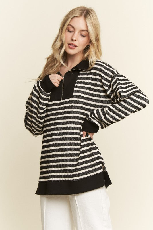 Zip Up Jacquard Top
