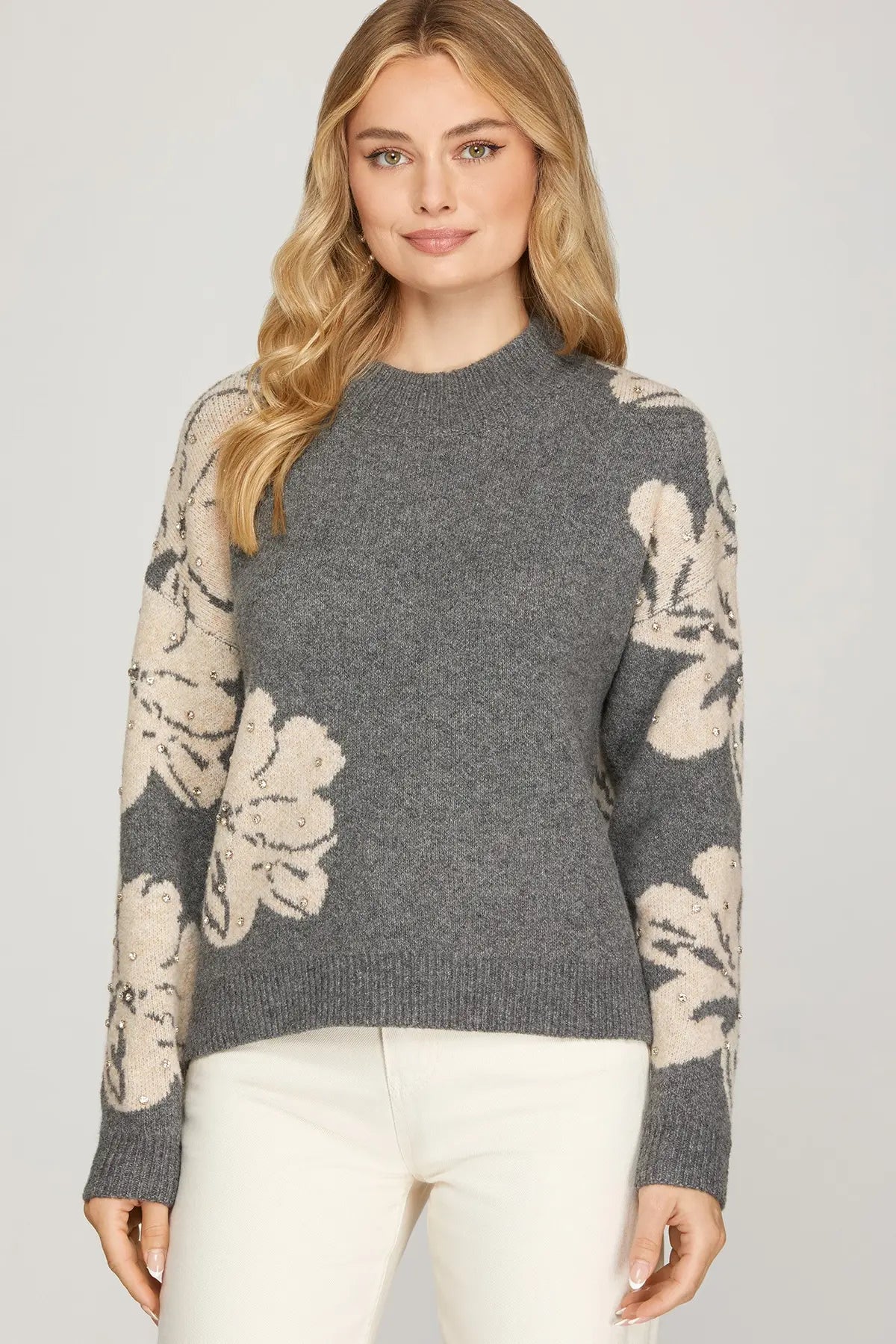 High Neck Rhinestone Sweater