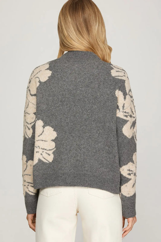 High Neck Rhinestone Sweater