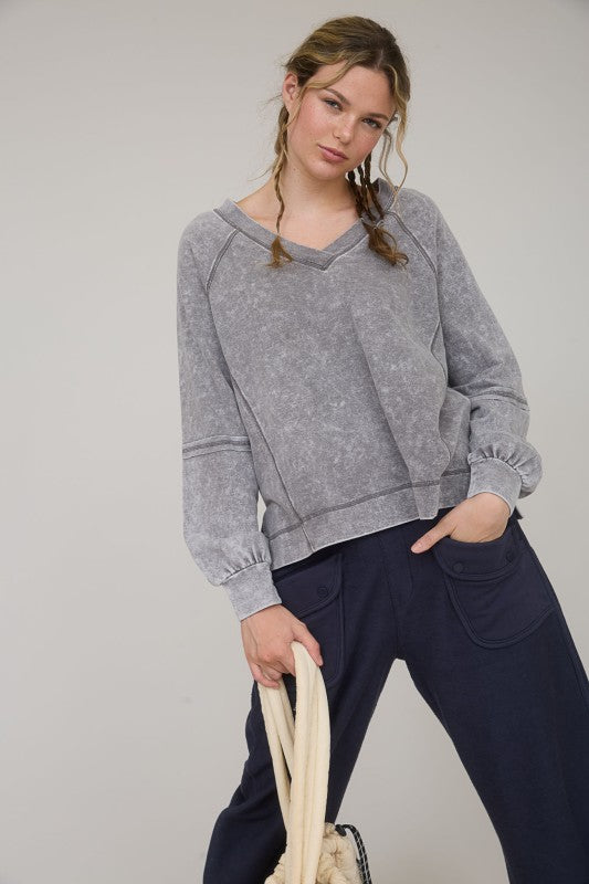 Washed VNeck Pullover
