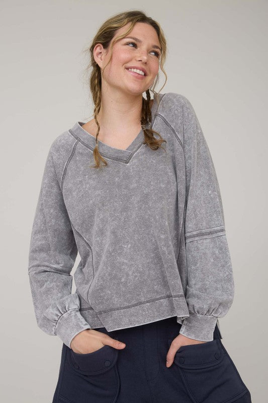 Washed VNeck Pullover