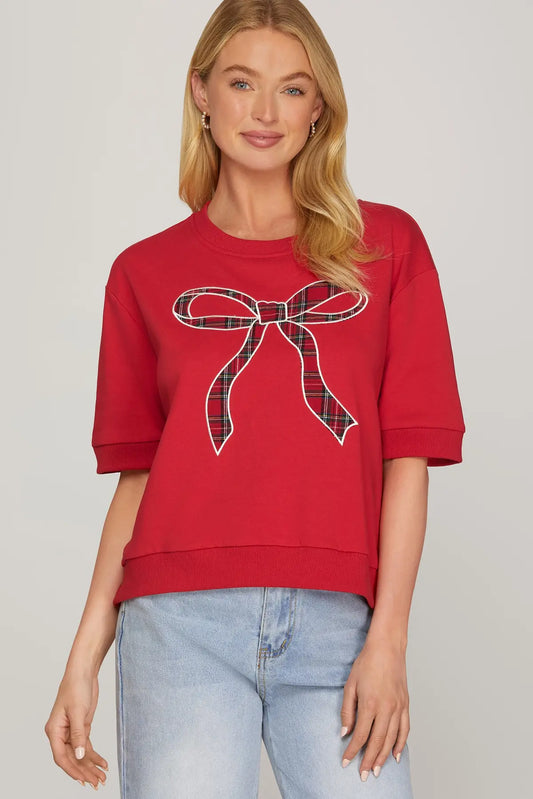 Plaid Bow Short Sleeve