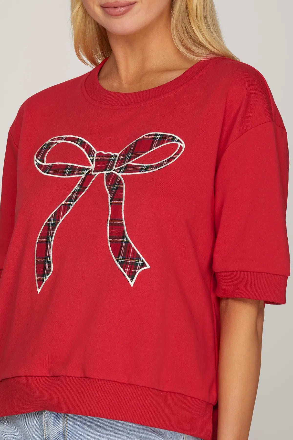 Plaid Bow Short Sleeve