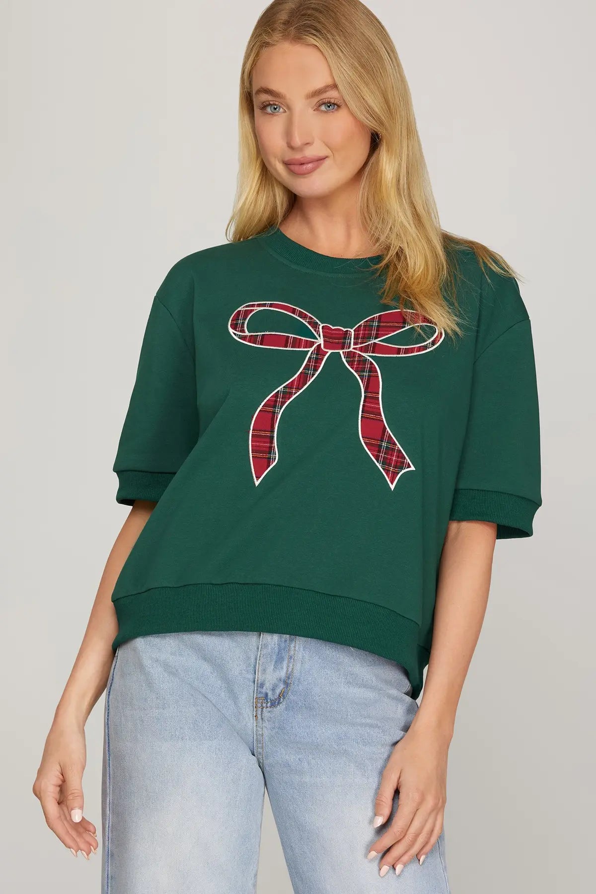 Plaid Bow Short Sleeve