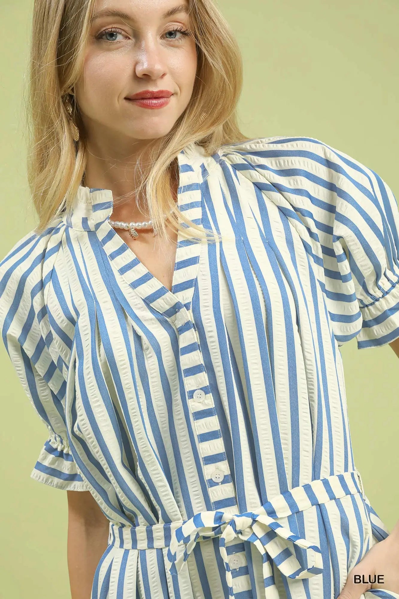 Belted Stripe Dress-Blue - Twisted Sisters Shoetique