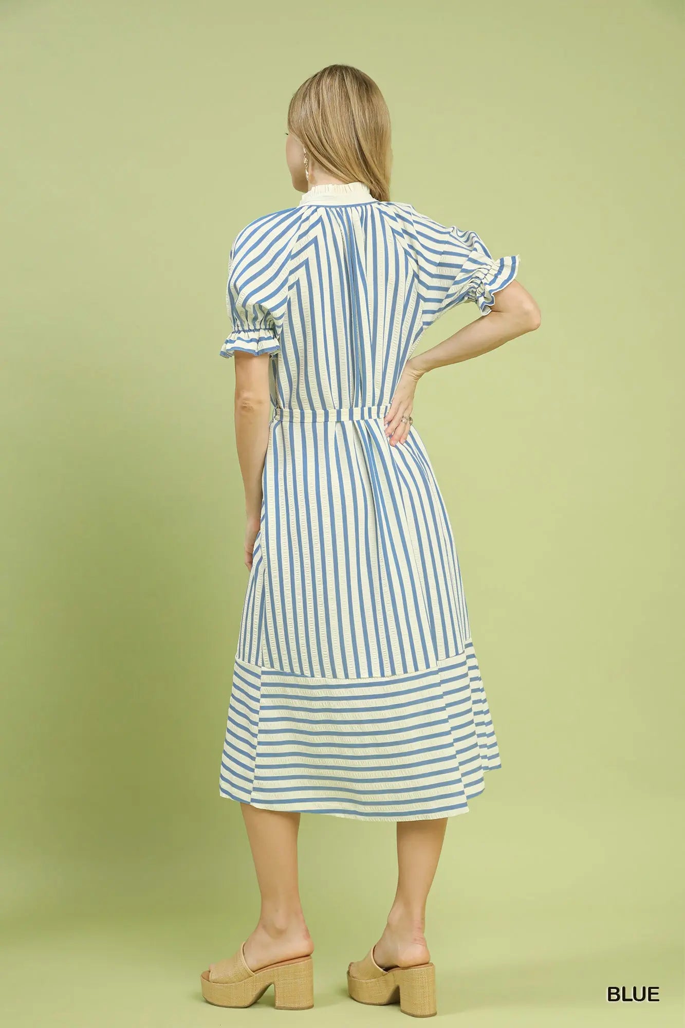 Belted Stripe Dress-Blue - Twisted Sisters Shoetique