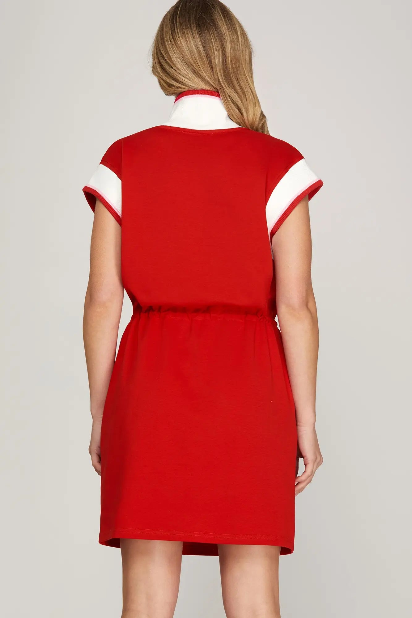 Half-Zip Contrast Rib Dress-Red - Twisted Sisters Shoetique