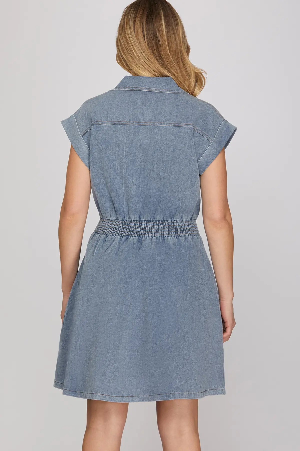 Denim Zip-Up Mini Dress with Pockets - Twisted Sisters Shoetique