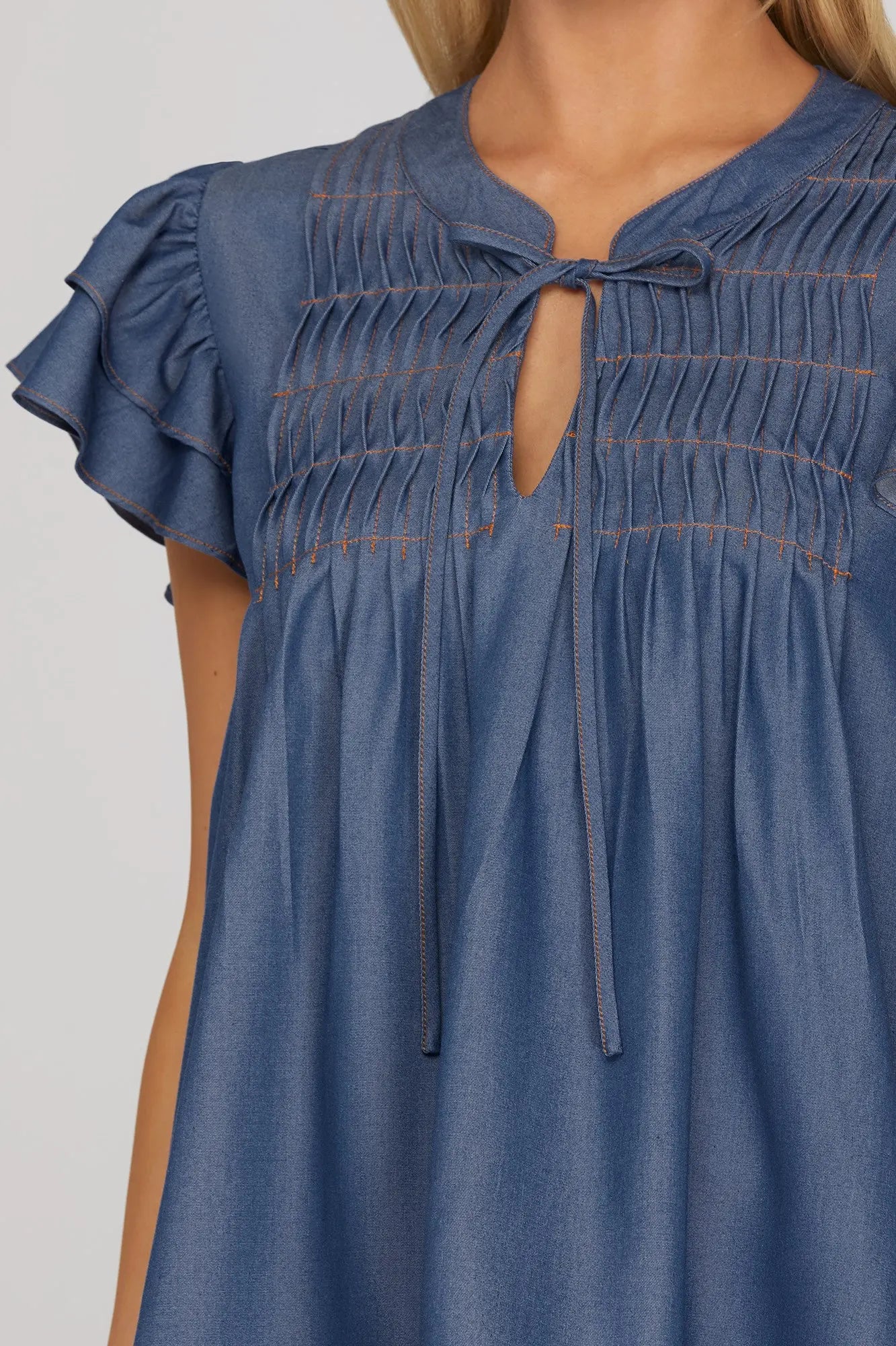 Pintuck Detail Tie Neck Woven Top - Twisted Sisters Shoetique