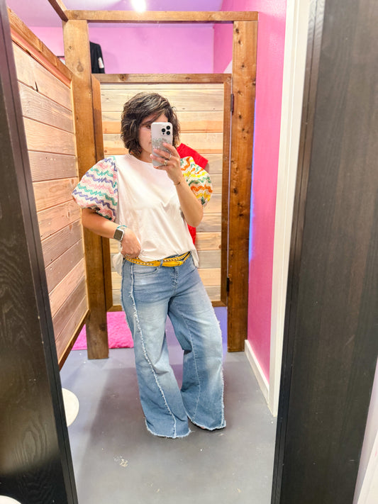 Vintage Stitching Wide Leg Jeans