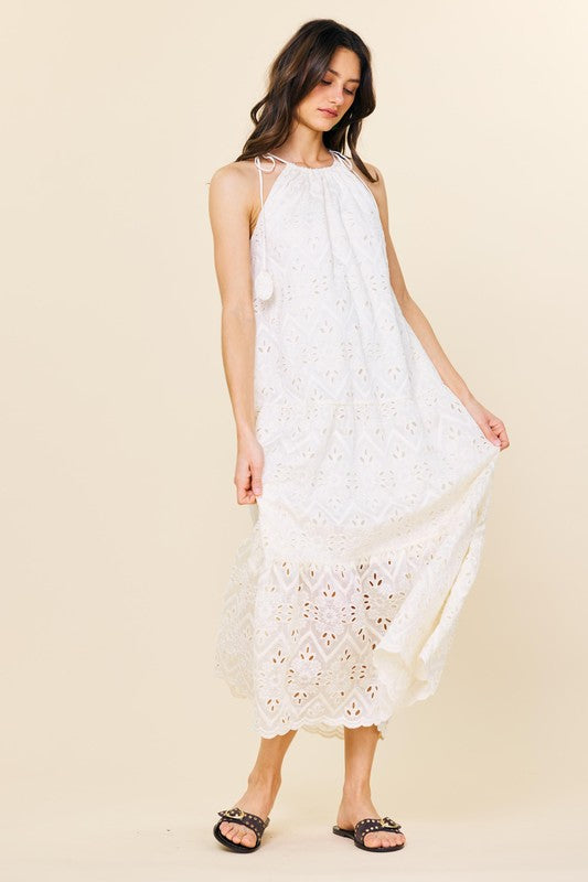Chiffon Eyelet Tiered Maxi
