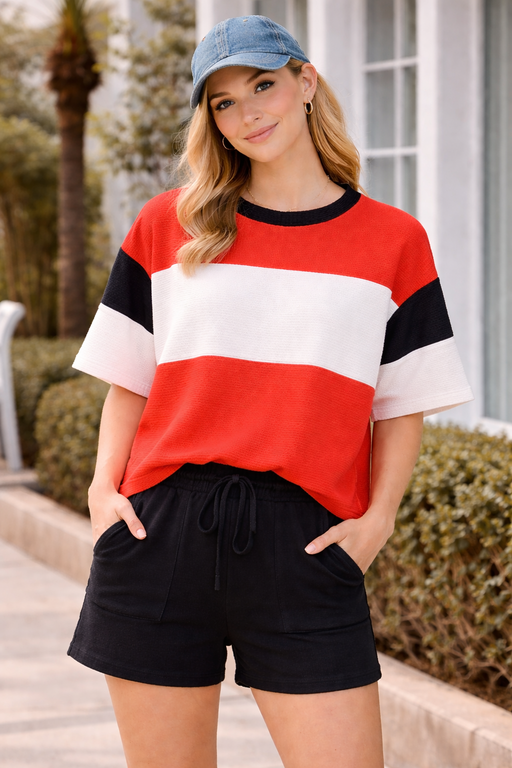 Color Block Cloudy Knit Short Sleeve Top - Twisted Sisters Shoetique