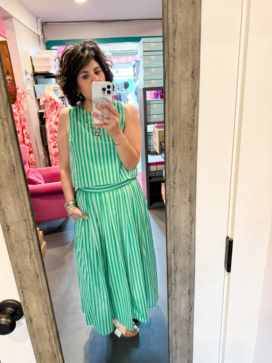 Green Stripe Maxi Skirt