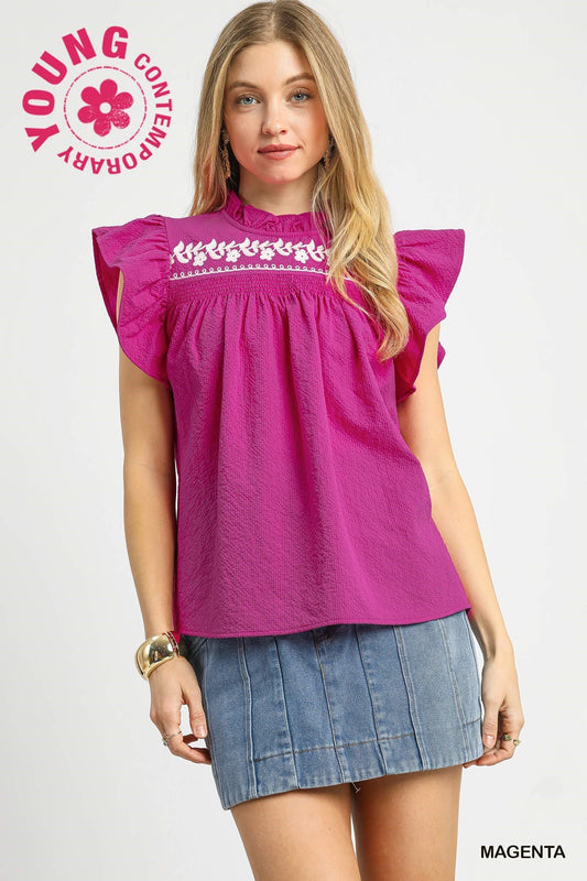 Magenta Embroidered Top