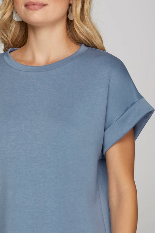 Drop Shoulder Top-Blue