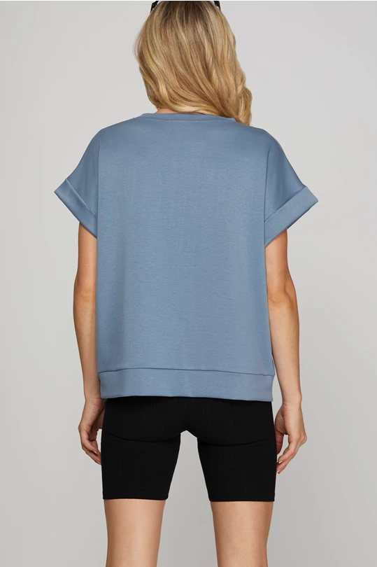 Drop Shoulder Top-Blue