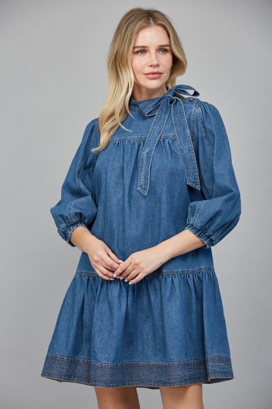 Contrast Stitching Denim Dress