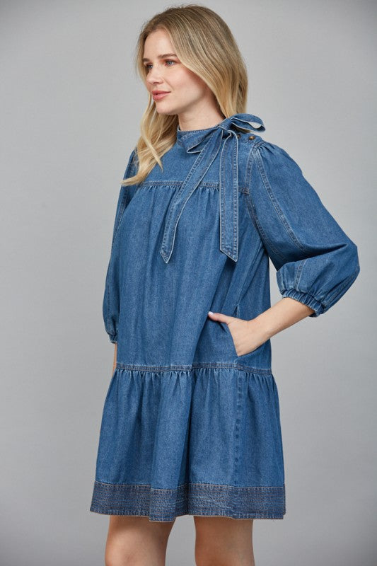 Contrast Stitching Denim Dress
