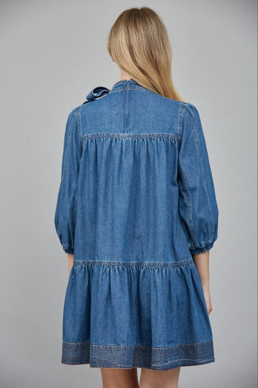 Contrast Stitching Denim Dress