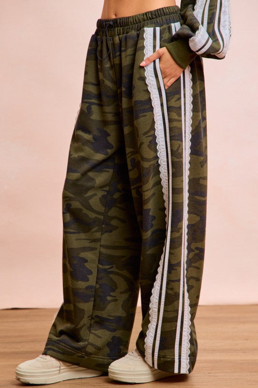 Laced Up Camo Wide Leg Sweatpants
