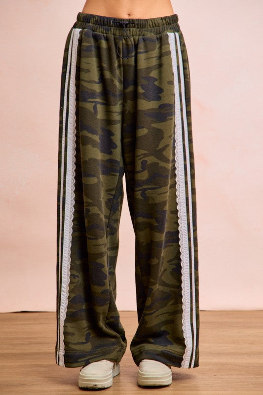 Laced Up Camo Wide Leg Sweatpants