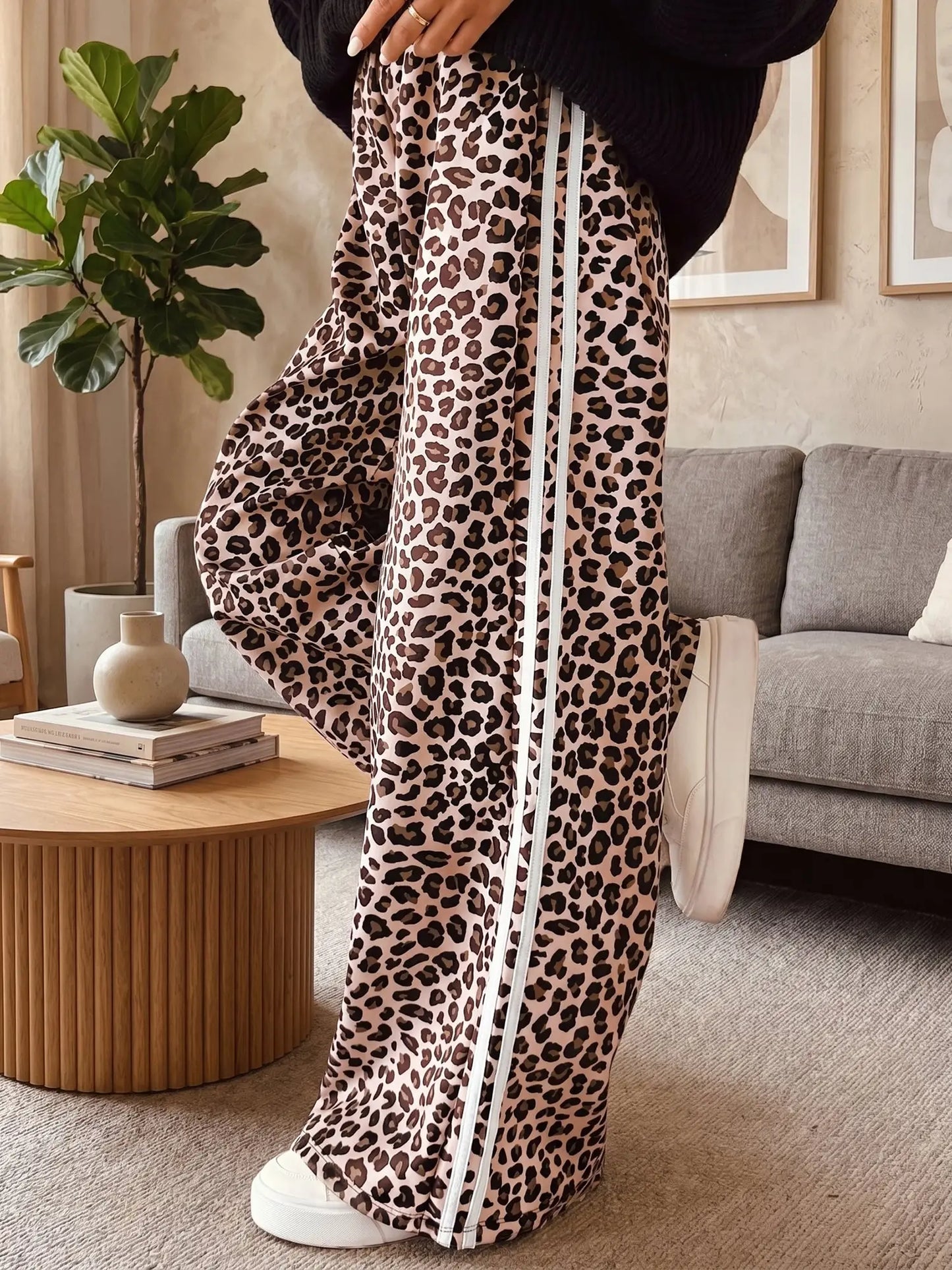 Wild Side Stripe Leopard Wide Leg Pants