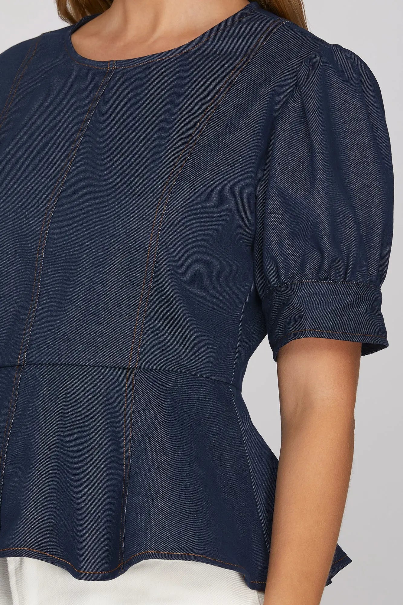 Classic Charm Denim Peplum Top