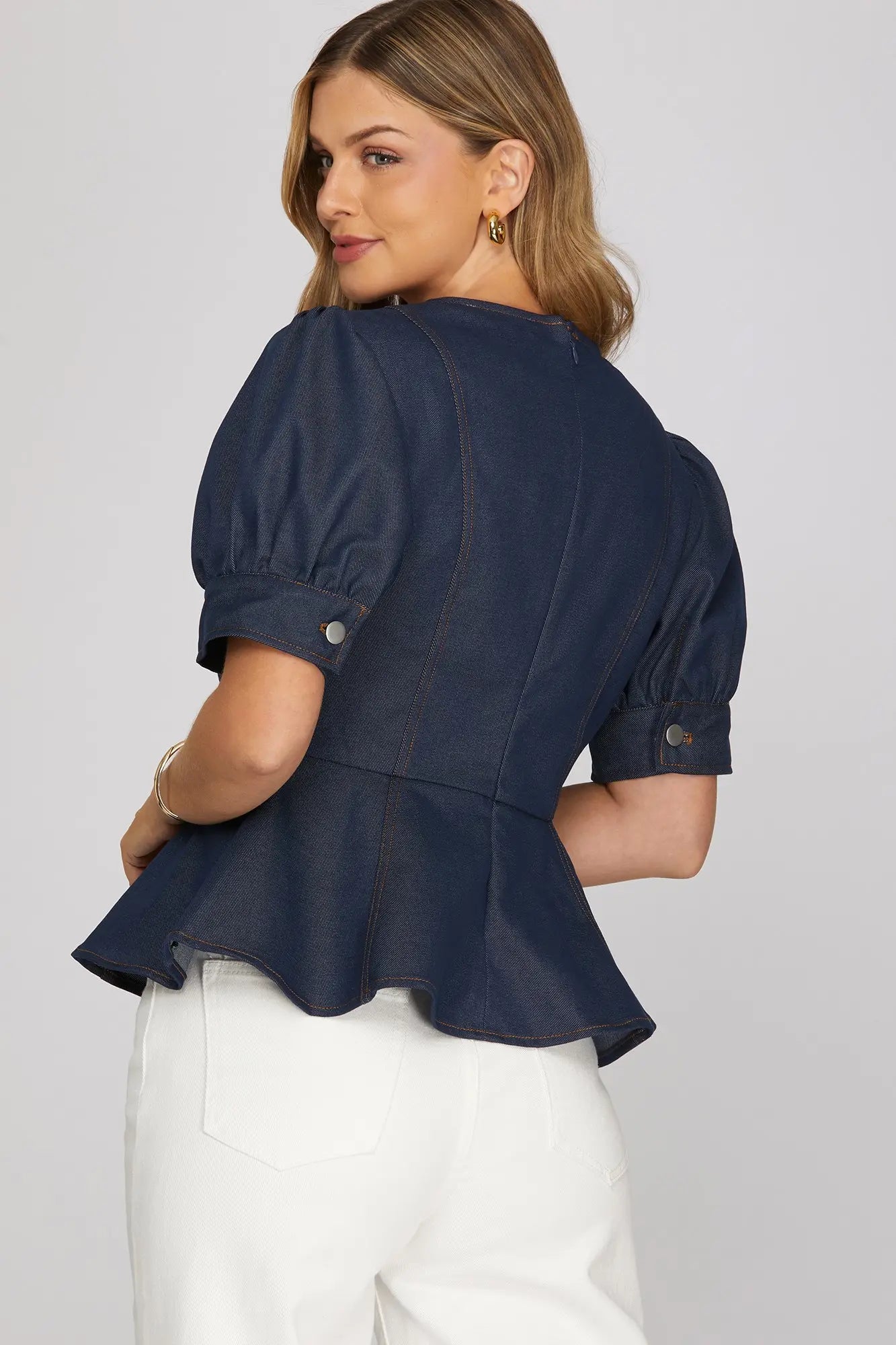 Classic Charm Denim Peplum Top