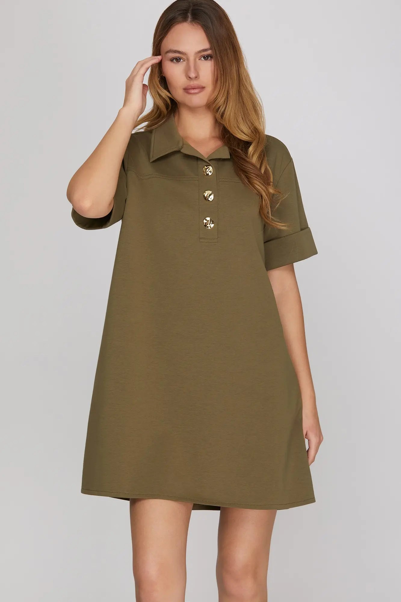 Golden Hour Knit Collared Shift Dress