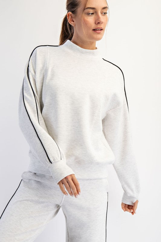 Double Piping Mock Neck Pullover