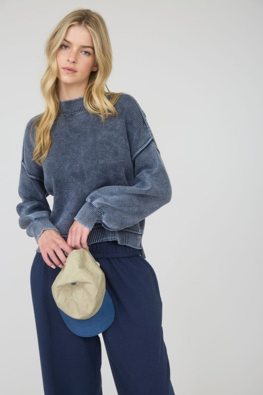 Navy Mock Neck Sweater