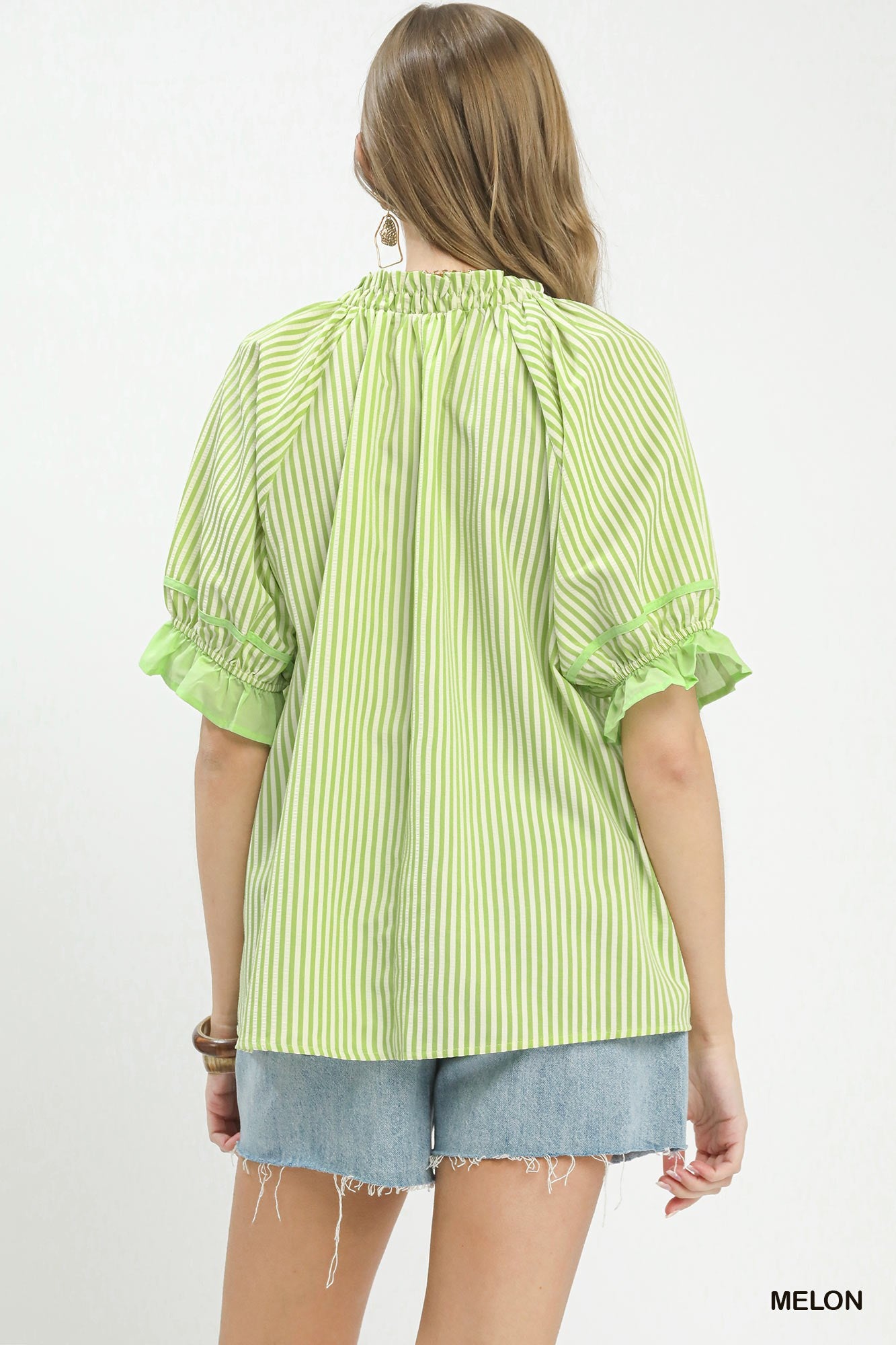 Melon Green Stripe Blouse - Twisted Sisters Shoetique