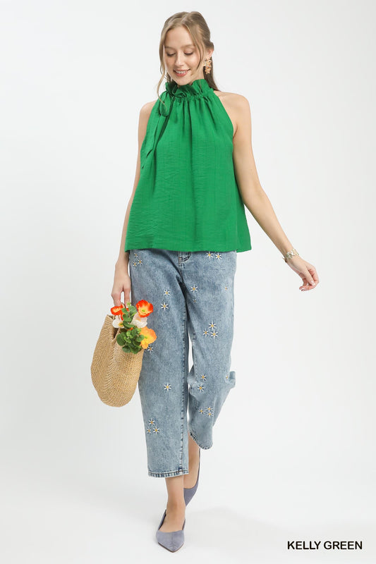 Kelly Green Tie Neck Halter Top