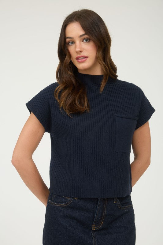 Mock Neck Sweater Pocket Top