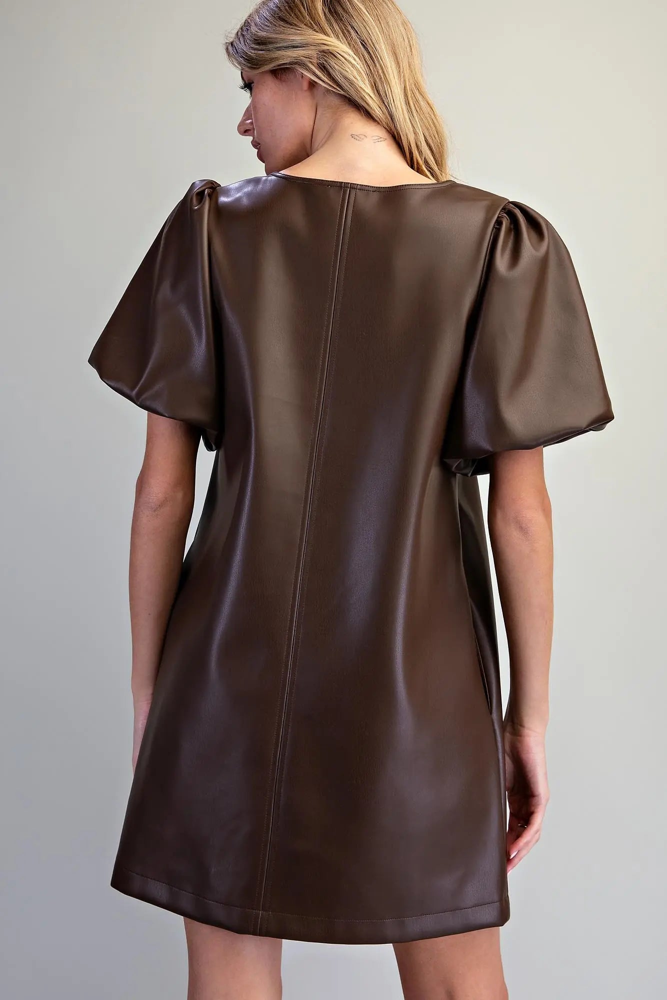 Espresso Pleather V-Neck Dress